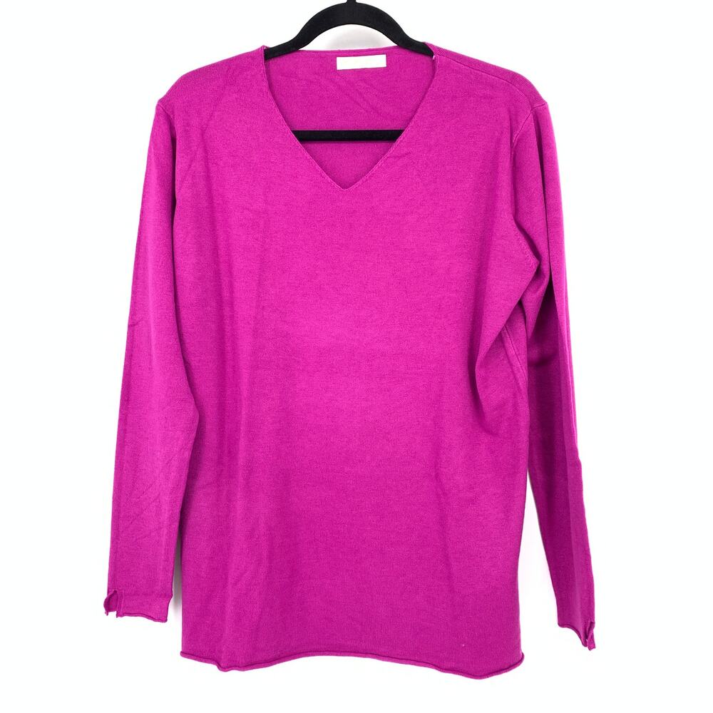 PPT Style V-Neck Pullover Sweater Womens Size M/L Pink Fuschia Long Sleeve